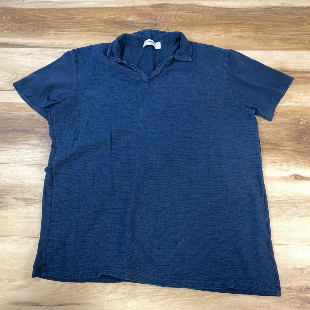 Barone Firenze Polo Men XXL Minimalist Slub Cotton Johnny Collar Navy Italy